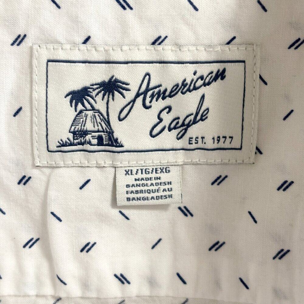 AMERICAN EAGLE AE Micro Dot Button-Up Resort Shirt in White  MEN'S XL